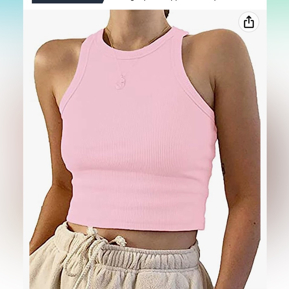 Pink Rib-Knit crop tank
